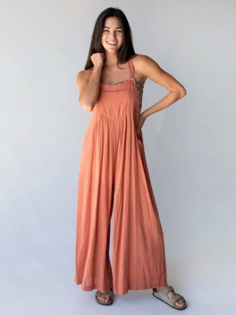 Natural Life Carrington Jumpsuit Orange Cotton Wide Leg Overall Romper medium - Picture 2 of 9